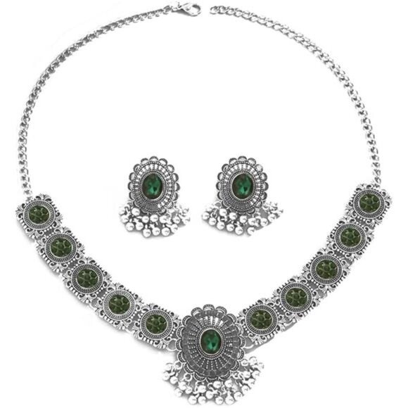 COPY - Vintage Green Austrian Crystal Kundan Necklace Earrings Jewelry Set for … - Picture 1 of 6